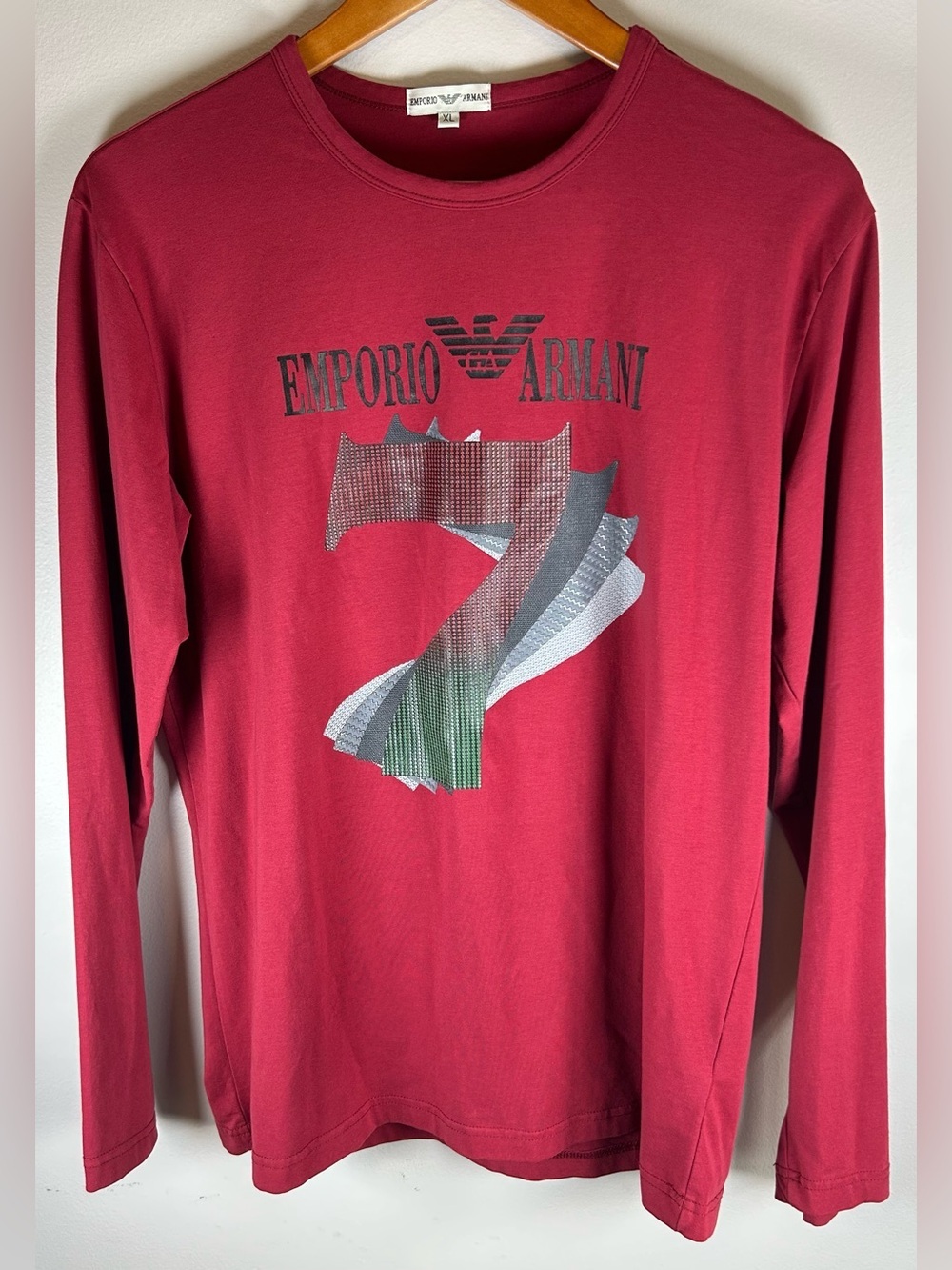 Emporio Armani Men's Long Sleeve Shirt Size XL Red Casual #7 EA7 Logo EUC